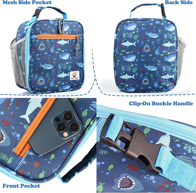 CaCTOUR Lunch Box Kids,Premium Insulated Lunch Bag for Girls Boys,Soft Bag Mini Cooler Back to School Thermal Reusable Lunch Bag for Work School Picnic (Shark)