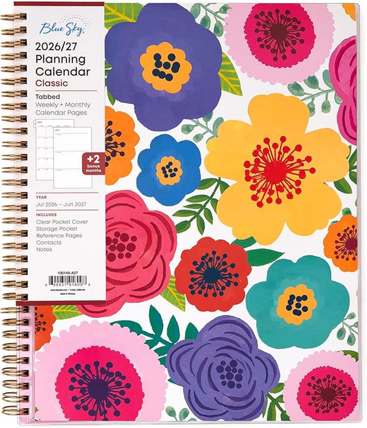 Blue Sky 2026-2027 Weekly and Monthly Academic Year Planner Calendar, July 2026 - June 2027, 8.5" x 11", Flexible Pocket Cover, Wirebound, Storage Pocket, Laminated Tabs, Mahalo