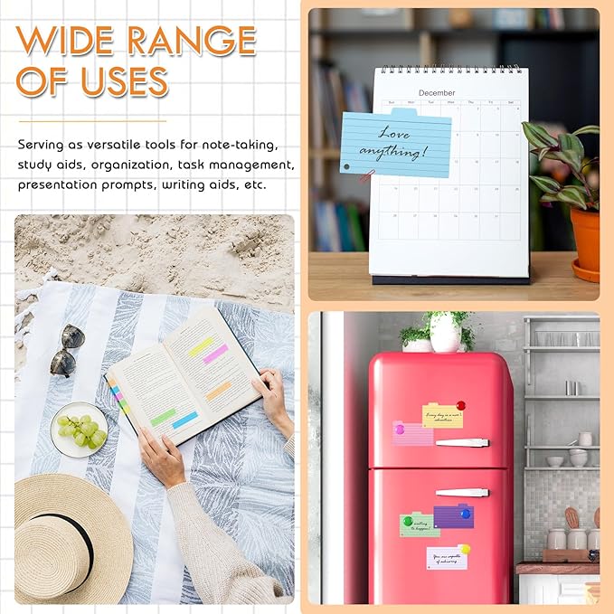 ZYNERY Colored Index Cards 3x5 Inches 375 PCS Flash Cards with Rings and Sticky Tabs, Multicolor Notecards Lined Both Sides Flashcards for Studying, School and Office Supplies