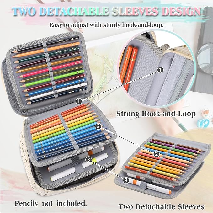 Large Pen Pencil Case,VONXURY High Capacity Art Colored Pencil Pouch Portable Stationery Organizer With 2 Detachable Layers 54 Slots Multiple Zipper Pockets for School Office College