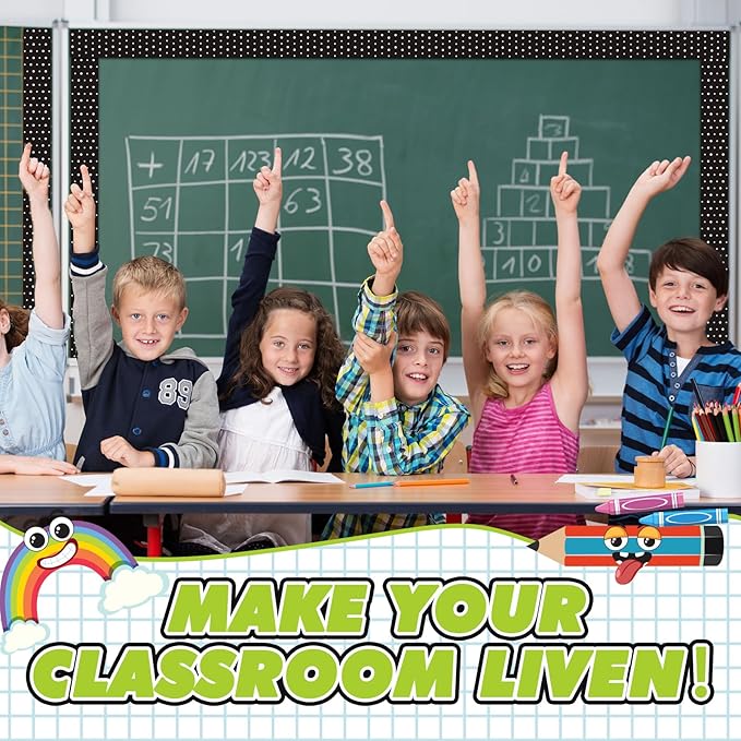 Fuyoooo 49 ft Black and White Magnetic Borders for Classroom, Polka Dots Bulletin Board Borders, Magnetic Whiteboard Classroom Strips Reusable Rolled Wall Trim for School Teacher Chalkboard
