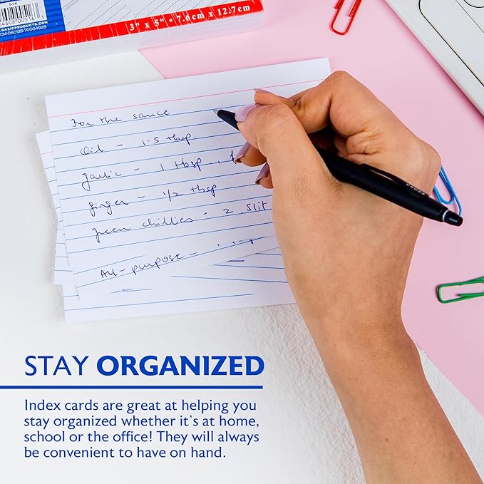 BAZIC Products Ruled Index Cards, 3" x 5", 100-Count, 4-Pack