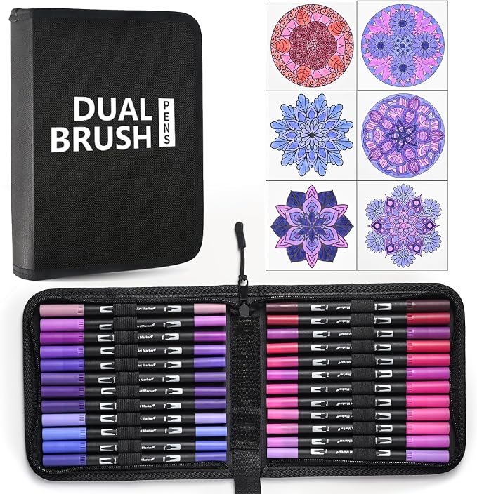 Purple Dual Tip Brush Pen,Colored Fine & Brush Calligraphy Pens, Dual Tip Purple Markers for Adult Coloring Books Drawing Planner Calendar Art Sketch Outlining Sketching Calligraphy