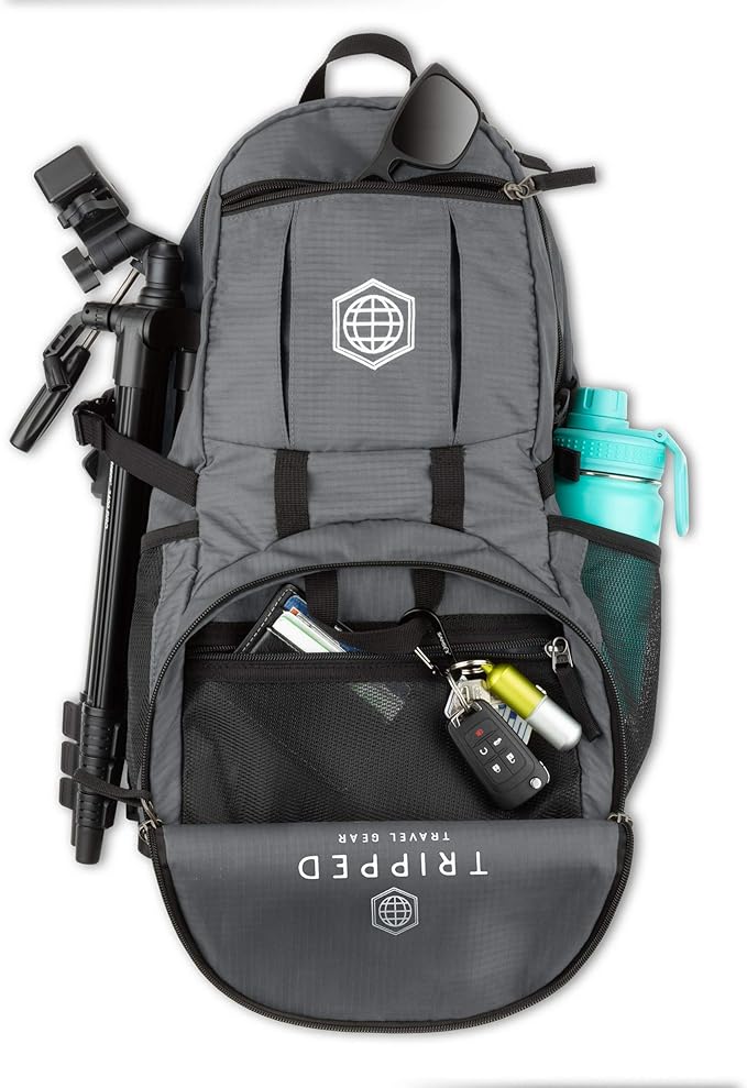 TRIPPED Travel Gear Granite Grey 35L Foldable Backpack, Lightweight, Packable, with Padded Shoulder Straps, Ideal for Travel, Hiking, and Everyday Use