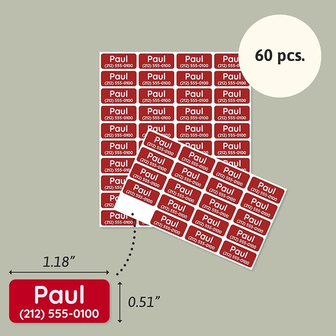 TeddyLabels - Clothing Labels for Nursing Home (60) – Self-Adhesive Name Tags for Clothes and Personal Items. Personalized Labels for Daycare, Nursing Homes, and Laundry Use - Red