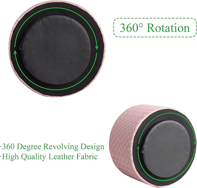 Round Leather Art Supply Organizer,Remote Control Holder,360 Degree Spinning,Multi-Functional Pencil Holder,4 Compartments Desktop Stationary Organizer(1-Weave Pink)