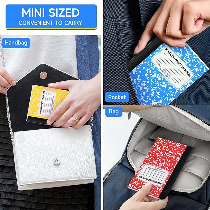 96 Pack 4.5" x 3.25" Mini Composition Notebooks Bulk 12 Color College Ruled Half Composition Notebook Narrow Ruled Small Pocket Marble Journal 60 Sheets for Students Office School Supplies