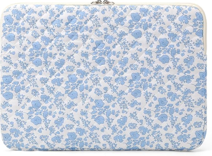 Puffy Laptop Sleeve 13 Inch Cute Quilted Laptop Protective Case Padded Floral Computer Sleeve for MacBook (B-Blue, 13 Inch)