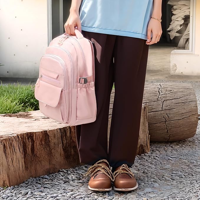 Aesthetic Daypack Backpack, Water-Resistant 15.6" Laptop Backpack for Women and Men, Featuring Touch-Fastener and Anti-Theft Pockets (Pink)