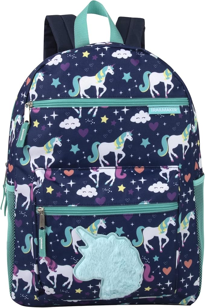Trail maker 17” Kids Character School Backpacks Plush for Girls with Side Pockets, Padded Straps