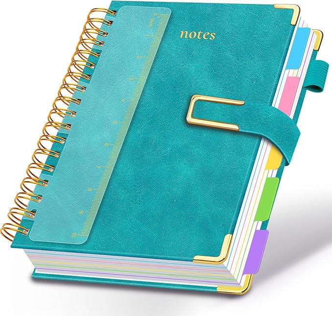 Hardcover Spiral Notebook College Ruled, 8.5"x11" Leather Journal Notebook with Magnetic Closure, 300 Pages 5 Subject Notebook with Dividers Tabs Journal for Women Men, Work, School(Deep Blue)