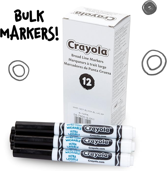 Crayola Washable Markers for Kids - Black (12ct), Bulk Broad Line Markers for School, Classroom Essentials, Teacher Classroom Must Haves for Elementary School