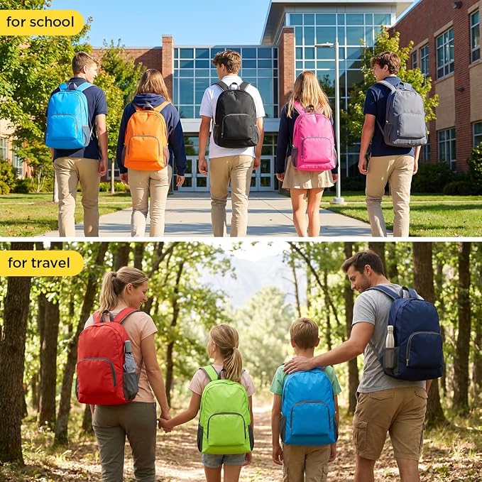 clothmile 12 Pcs Back to School Backpacks in Bulk Classic Colorful Foldable Backpacks 210d Fabric Multi-Use Book Bags for Outdoor Travel Student School Supply 8 Colors