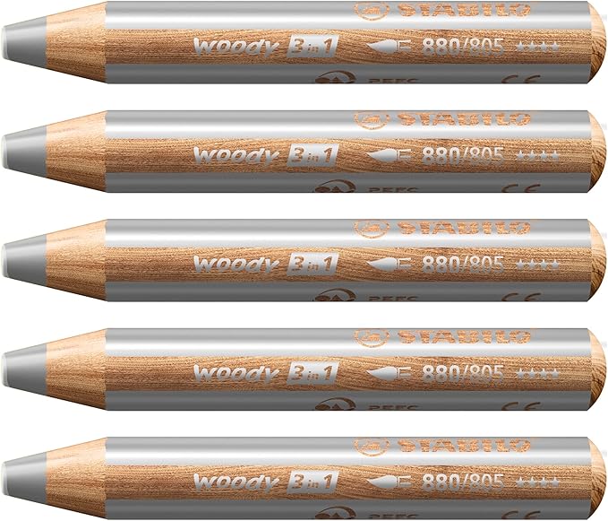 Multi-Talented Pencil - STABILO woody 3 in 1 - Pack of 5 - Silver