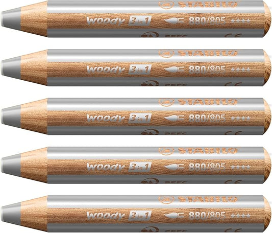 Multi-Talented Pencil - STABILO woody 3 in 1 - Pack of 5 - Silver