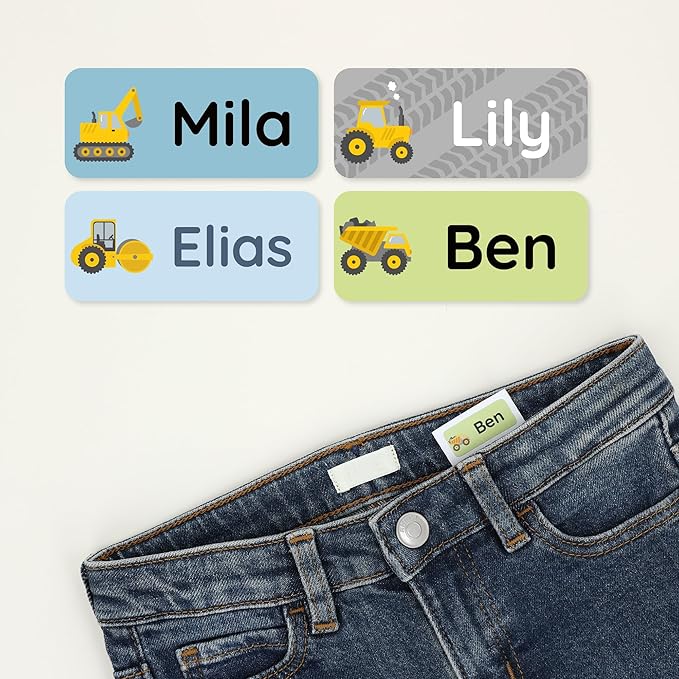 Personalized Name Labels for Kids (120) – Custom Waterproof & Durable Stickers for Clothing, Daycare, Office & School Supplies - Heavy Duty Vehicles