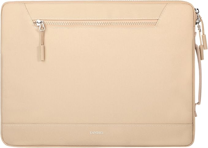 LANDICI 360°Protective Laptop Sleeve Case 15.6 16 Inch with Handle, Waterproof Slim Computer Cover Bag Compatible with MacBook Pro 16, Lenovo Yoga 7i 16, Asus vivobook 15, HP Acer Dell, Apricot