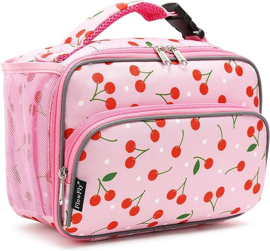 FlowFly Kids Lunch box Insulated Soft Bag Mini Cooler Back to School Thermal Meal Tote Kit for Girls, Boys,Cherry