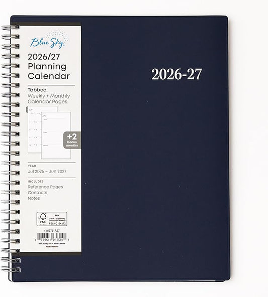 Blue Sky 2026-2027 Weekly and Monthly Academic Year Planner Calendar, July 2026 - June 2027, 7" x 9", Flexible Cover, Wirebound, Laminated Tabs, Enterprise Navy