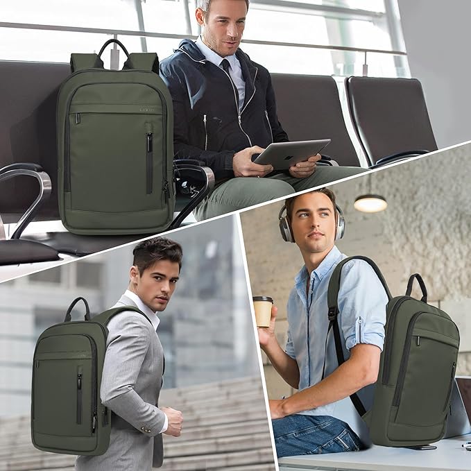 Business Backpack for Men Lightweight Commute Laptop Backpack Anti-Theft Water Resistant Backpack for 15.6 Inch Computer for Daily Office Work with Small Bag (Green, 15.6")