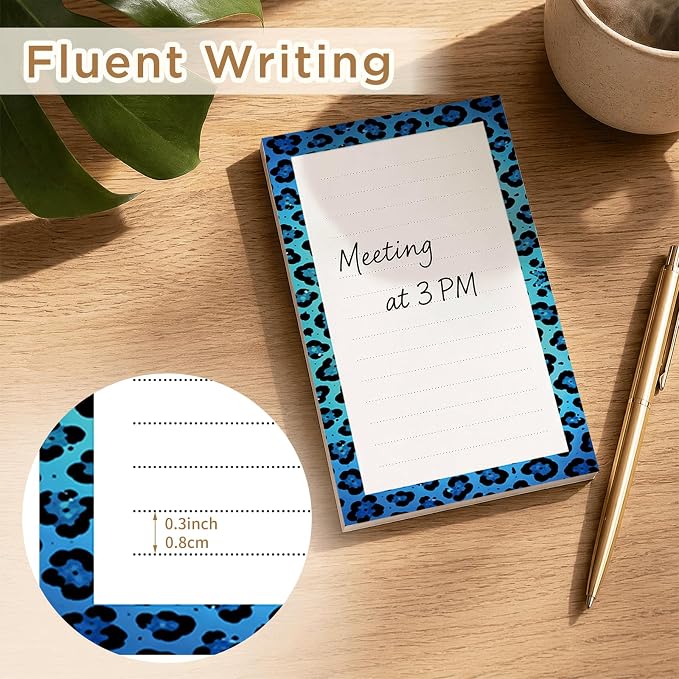 Lined Sticky Notes 4x6 in, 2 Pack Large Cute Notepads with Lines, Bright Post Memo Note Pads Big Rectangular Sticky Notes for Office Blue Cute Leopard