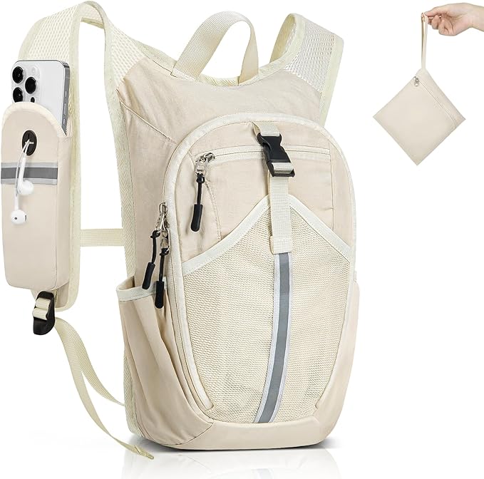 Small Hiking Backpack 10L- Lightweight Packable Foldable Backpack for Travel Camping Outdoor Commute, Compact Rucksack for Women Men(Beige)