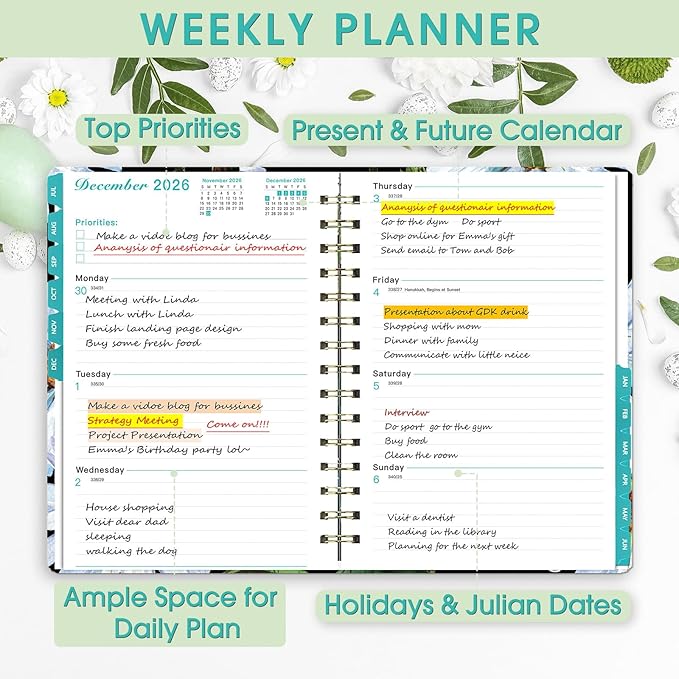Planner 2026-2027, Academic Year Planner - Daily, Weekly & Monthly Calendar, Jul 2026 - Jun 2027, 6.3" x 8.5", Spiral Notebook with Tabs, Stickers & Inner Pocket, Ideal for School, Office, Home