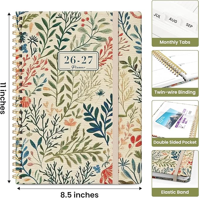 Planner 2026-2027, Academic Year Weekly and Monthly Calender Planner, from Jul 2026 - Jun 2027, Spiral Bound School Planning Book, Perfect for Teacher, Student, Women & Men, A4 (8.5" x 11"), Herbs