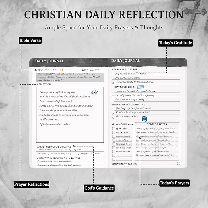 Ospelelf Christian Daily Prayer Journal for Men, Gratitude Journal Planner, Undated 3 Month Bible Notebooks for Note Taking, 120 gsm Thick Paper