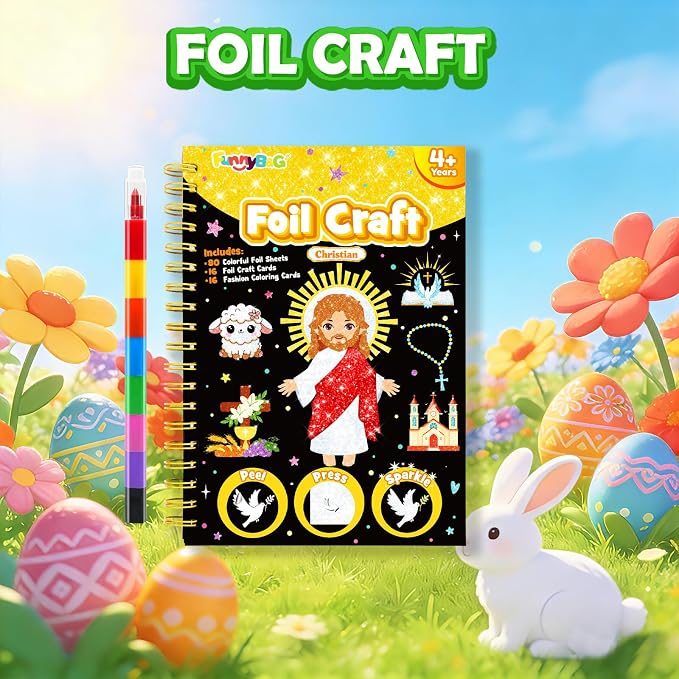 FUNNYB&G Mess-Free Foil Art Craft for Kids Ages 4-10, Kids Birthday Gift