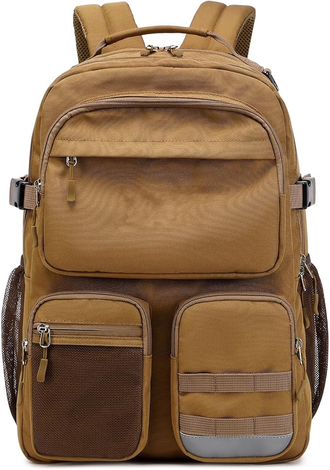 Lohol Water Resistant Backpack with Multifunctional Pockets for Teens, Durable Bookbag fits 15.6 inch Laptop for School Travel College, 25L (Brown)