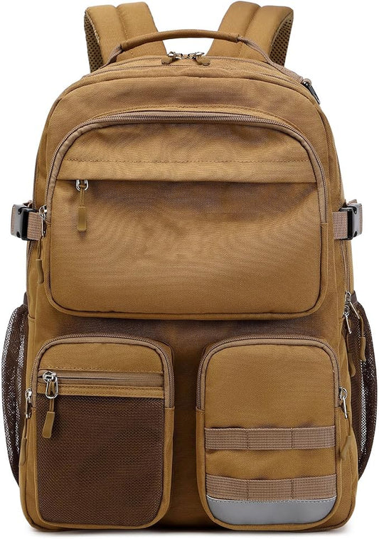 Lohol Water Resistant Backpack with Multifunctional Pockets for Teens, Durable Bookbag fits 15.6 inch Laptop for School Travel College, 25L (Brown)