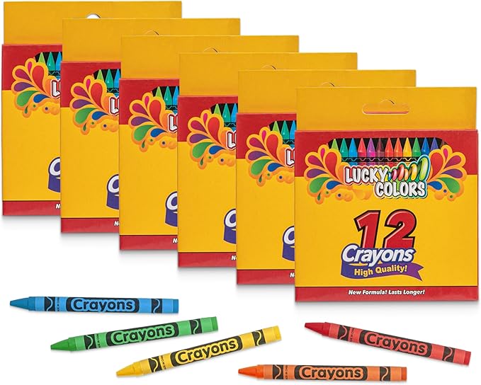 Crayons 12 Colors of 6-Pack (72 Crayons) for Coloring Books Individually Wrapped, Art Supplies for Coloring