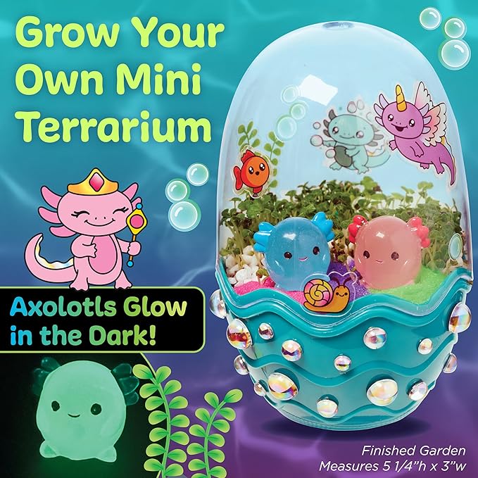 Creativity for Kids Mini Garden: Axolotl Terrarium - STEM Science Kit for Kids, Axolotl Arts and Crafts for Kids, Kids Gifts | Spring Gifts & DIY Girls Toys (Ages 6+)