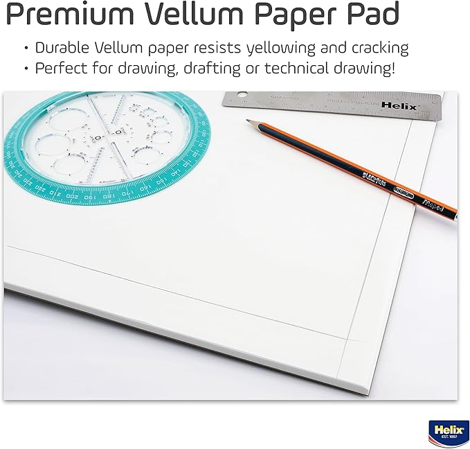 Maped - Helix 100% Rag Vellum Paper Pad 18x24 - Tracing Architectural Designs - 100% Rag Durability - Tear-resistant and Acid-Free - Large Creative Space, Smooth Texture