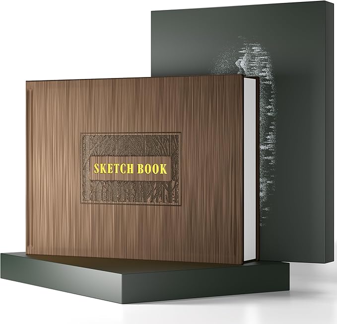 CAGIE Hardcover Sketch Book for Drawing, Mixed Media Sketchbook 120lb/200 GSM, 9" x 12" Lay-Flat Large Sketchbook, Sketch Pad for Artist Drawing, Boxed for Gifts, 60 Sheets/120 Pages, Brown