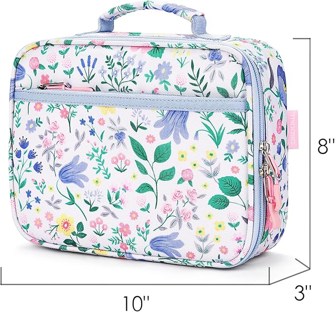 mibasies Kids Lunch Box for Girls Toddler, Insulated and Reusable Lunch Bag for School, Floral Sky Blue