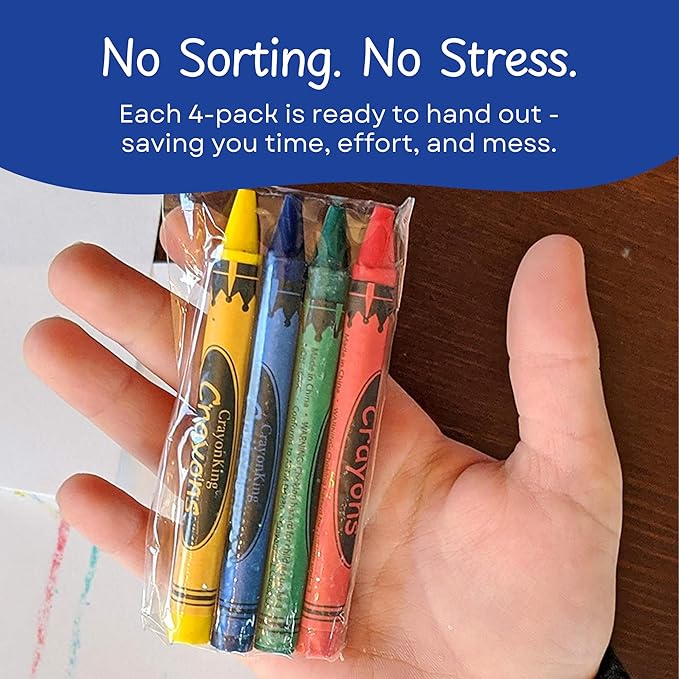 CrayonKing 1000 Bulk Crayons – 250 Individually Wrapped Cello Packs of 4 | Crayon Party Favors for Kids | Restaurants, Classrooms & Goodie Bags | Non-Toxic