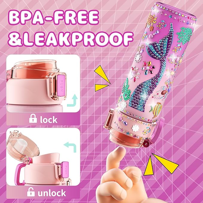 BOOH Decorate Your Own Water Bottle Kits for Girls Age 4-12, Fun Arts and Crafts for Girls Age 4-12, Friendship Bracelet Kit & Mermaid Tail Toys for Ages 6-12, Birthday Gifts Christmas School