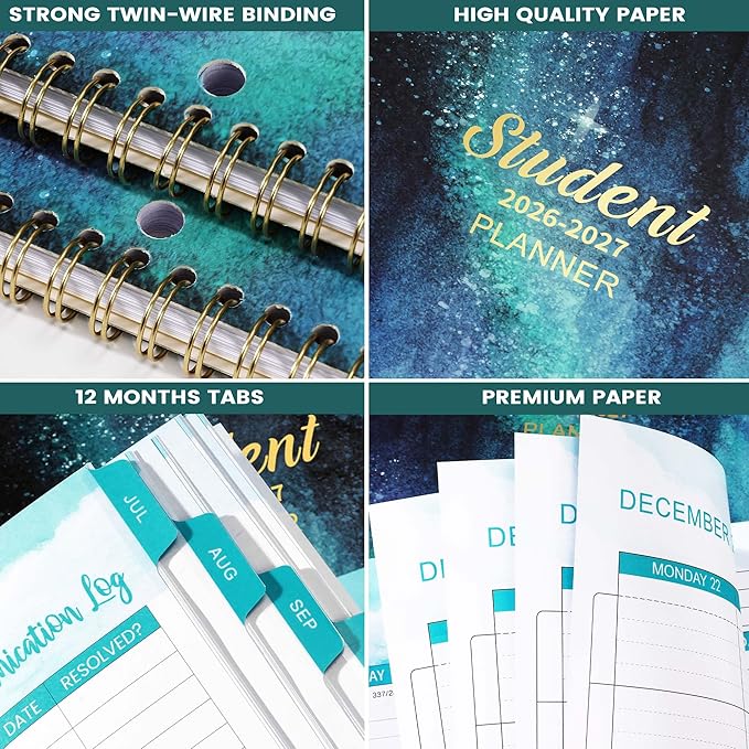 Student Planner 2026-2027 - Academic Year Weekly & Monthly School Planner, 2026-2027 Student Planner, Jul 2026 - Jun 2027, 9’’ × 11’’, 368 Stickers and Back Pocket