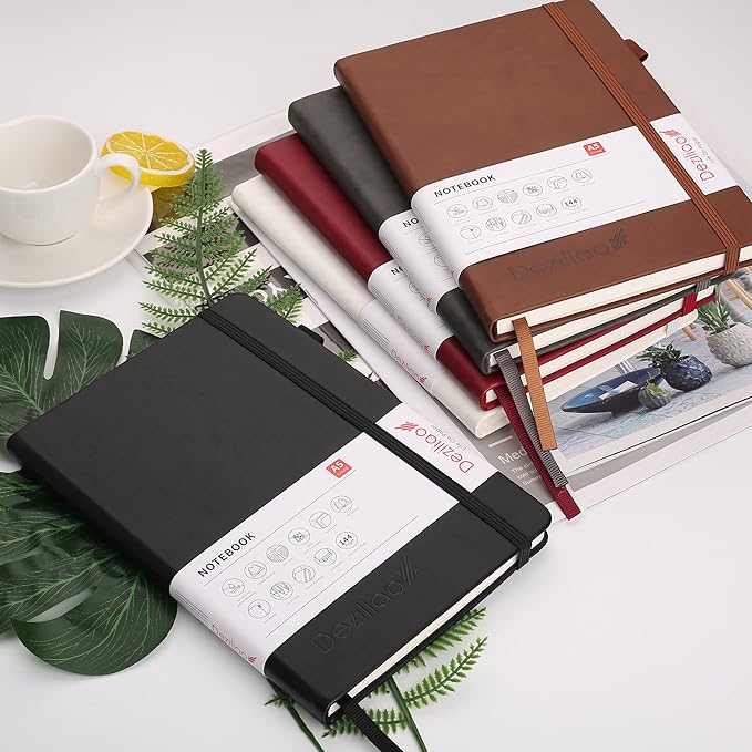 Lined Journal Notebooks with Pen Loop, Hardcover Notebook Journal for Work, 100Gsm Premium Thick Paper with Inner Pocket, Medium 5.7"x8.4", （Black, Ruled）