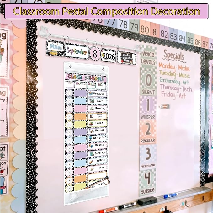 Colarr Classroom Daily Schedule and Magnetic Flip Calendar Bulletin Board Set Classroom Schedule Cutesy Visual Back to School Theme Decor for Preschool Elementary School Home Activity Supplies
