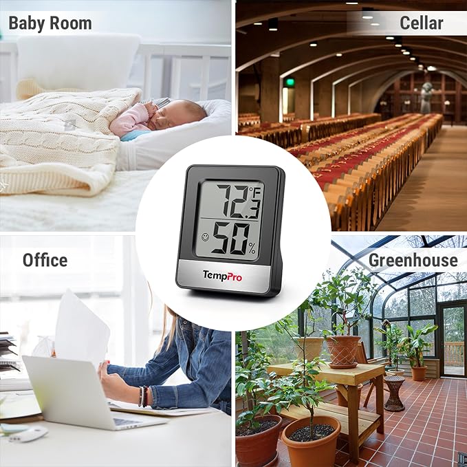 TempPro TempAir Digital Hygrometer Indoor Thermometer | Humidity Meter Room Thermometer with Temperature and Humidity Monitor Mini Hygrometer, Black