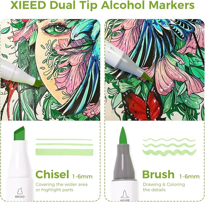 Alcohol Markers, 120 Colors Chisel & Brush Tip Coloring Markers Set, Double Tipped Markers Set for Artist Adults Coloring or Drawing