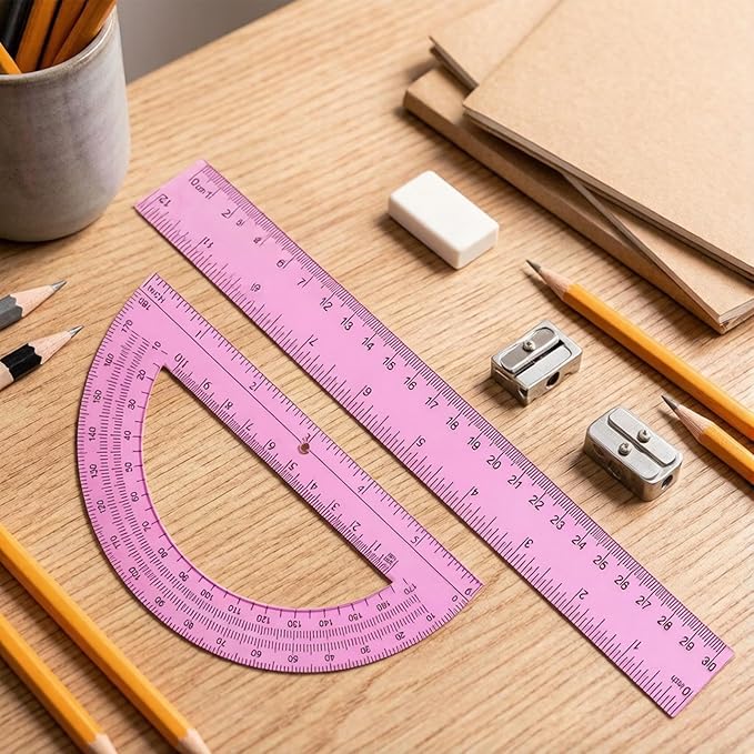 Protractor Set, Clear Geometry Measuring Tools, 1 Set, Math Ruler Kit, Angle Drawing Supplies, Transparent Scale Design, for Classroom Lessons, Technical Drafting, Student Study