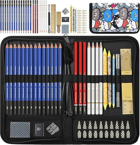 Daerthotk 53 PCS Drawing Kit Sketching Pencil Set, Sketch Pencils Art Supplies with Graphite, Charcoal, Blending Tools, Drawing Pencils for Artists Adults Beginner Family Friends
