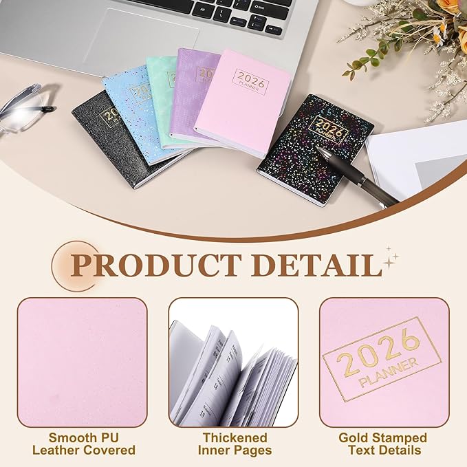 PATIKIL 2026 Daily Planner Notebook, 4.2 x 3.1" 64 Sheets Undated to Do List Daily Weekly Monthly Goals Pocket Notebook for Office Home Study Work Weeding Time Management, Star Pink