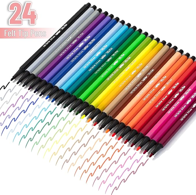 Mr. Pen- Felt Tip Markers, Assorted Colors, 24 Pack, 2.5 mm, Bible Journaling Markers, Bold Point Felt Tip Pens, No Smear, Quick Dry, Perfect for Journaling, Underlining, Writing and Drawing