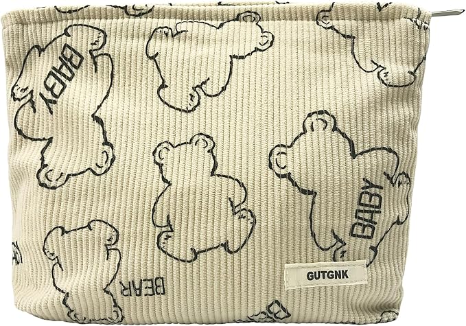 GUTGNK Women's Cosmetic Bag, Cute Bear Travel Cosmetic Bag Small Cosmetic Bag Skin Care Cosmetic Change and Wash Convenient Handbag Zipper Storage Bag