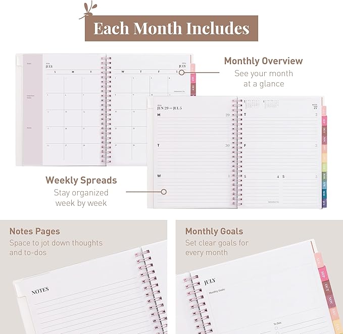 Rileys Academic Planner 2026-2027, Daily, Weekly & Monthly Planner, July 2026 - June 2027, Student Notes Pages, Twin-Wire Binding, Weekly Agenda for School & Work (8 x 6-Inches, Pink)